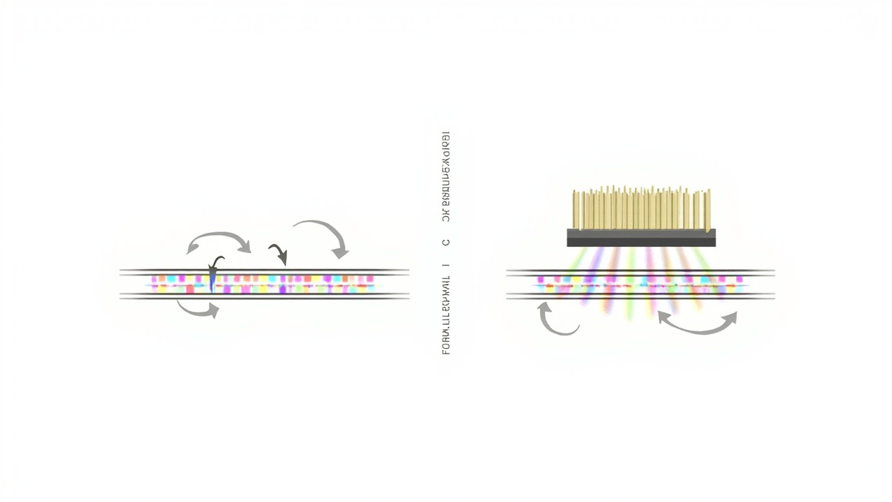 Cross-section diagram comparing a parallax barrier and a lenticular lens array over a display panel.