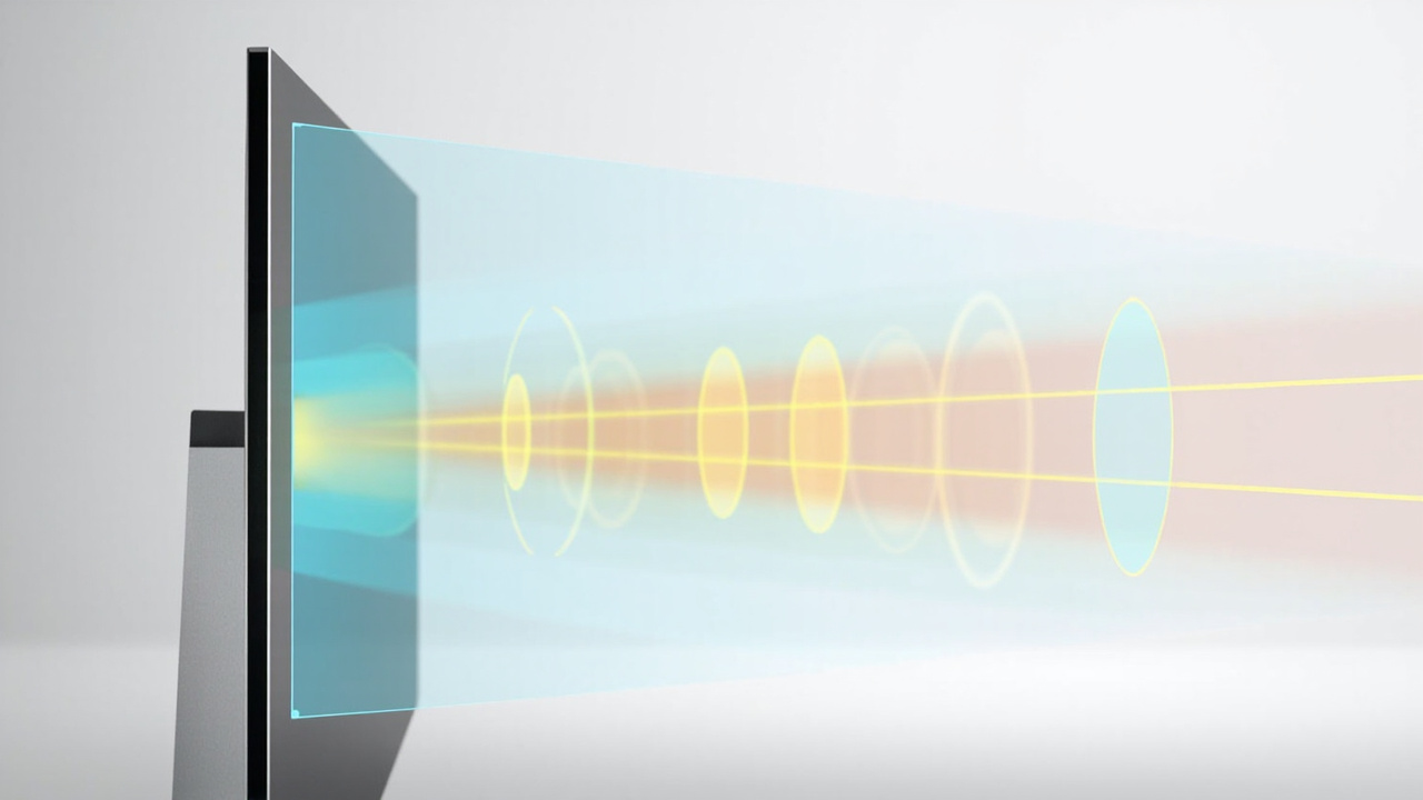 Diagram-style illustration of single-viewer and multi-viewer viewing zones on a glasses-free 3D display.