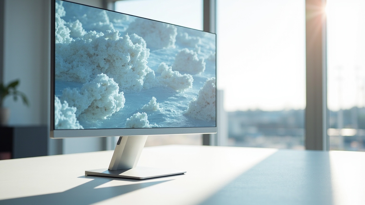 Glasses-free 3D monitor on a desk showing a 3D depth visualization without any eyewear