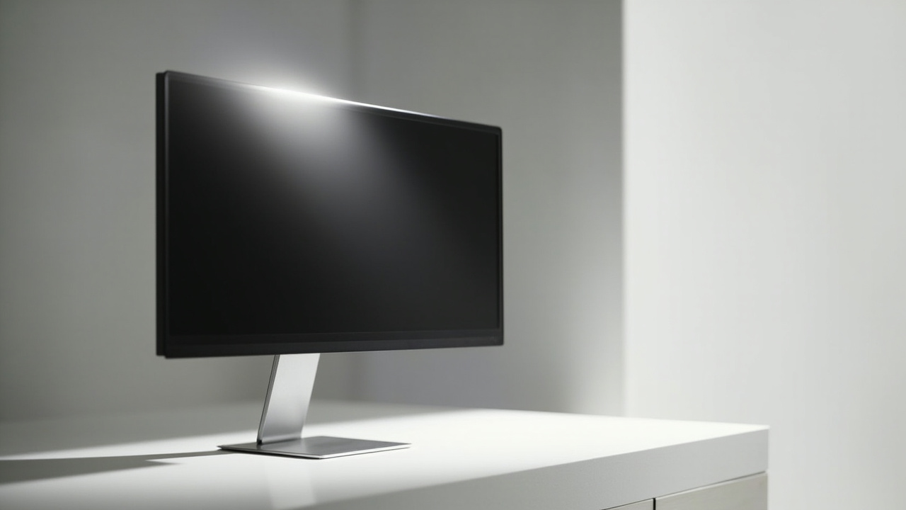 Editorial photograph of a stereoscopic 3D monitor on a desk, viewed at a slight angle to suggest depth
