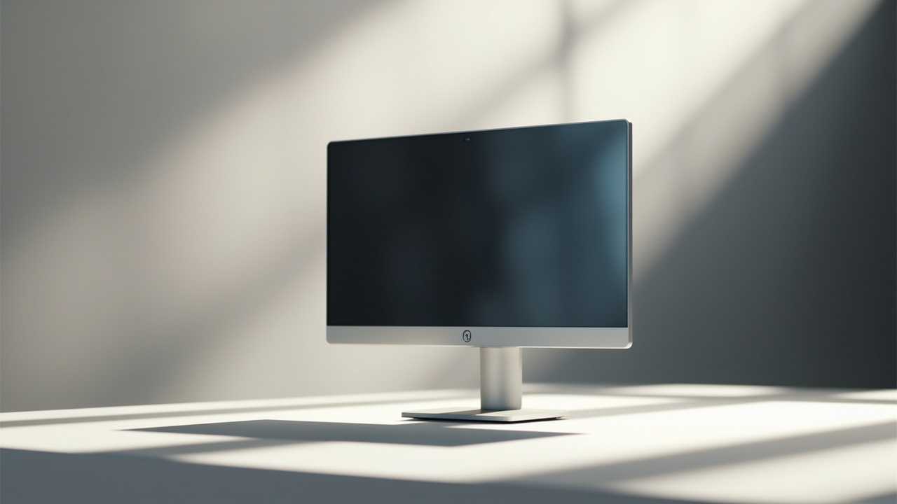 Owl 3D monitor on a professional desk next to a keyboard, viewed at an angle showing the optical layer that enables glasses-free 3D.
