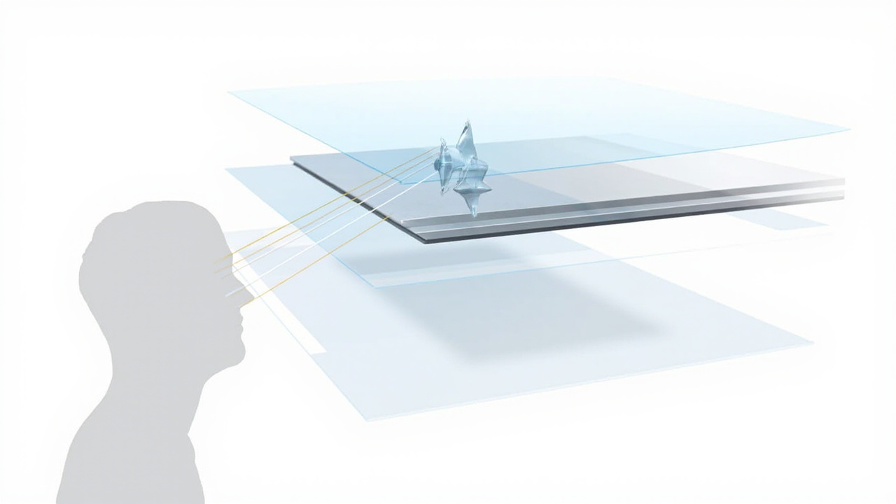 Diagram-style illustration showing how a lenticular 3D display steers left and right views to each eye without glasses